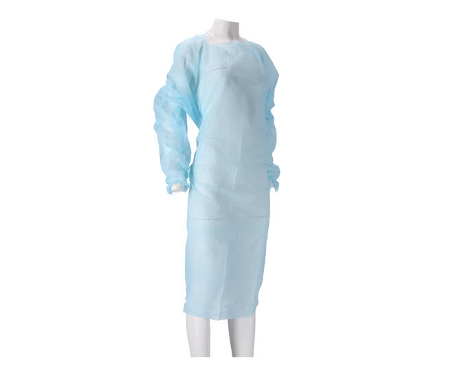 CMT Schort CPE Blauw Geruwd met lange mauw 120x98cm 30 micron