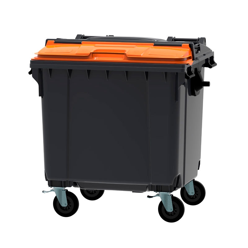 Rolcontainer 1100 liter Grijs/Oranje (split deksel) - Hygienesupply