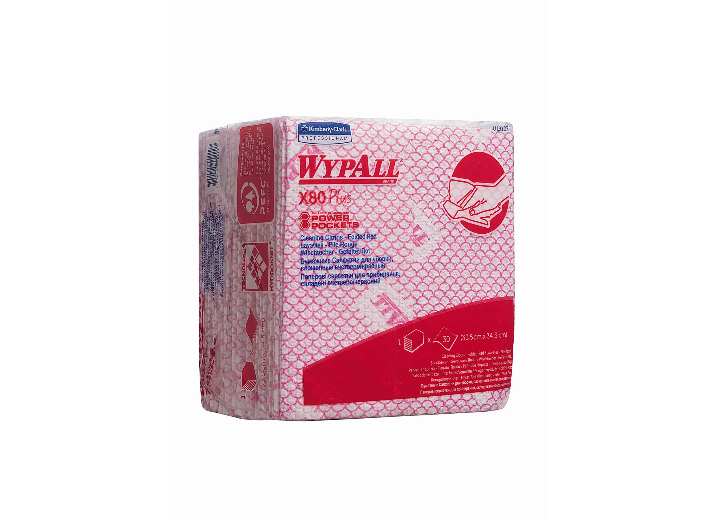 WYPALL* X80 Plus Sopdoeken 1/4 Gevouwen 19127 Rood - kimberly Clark