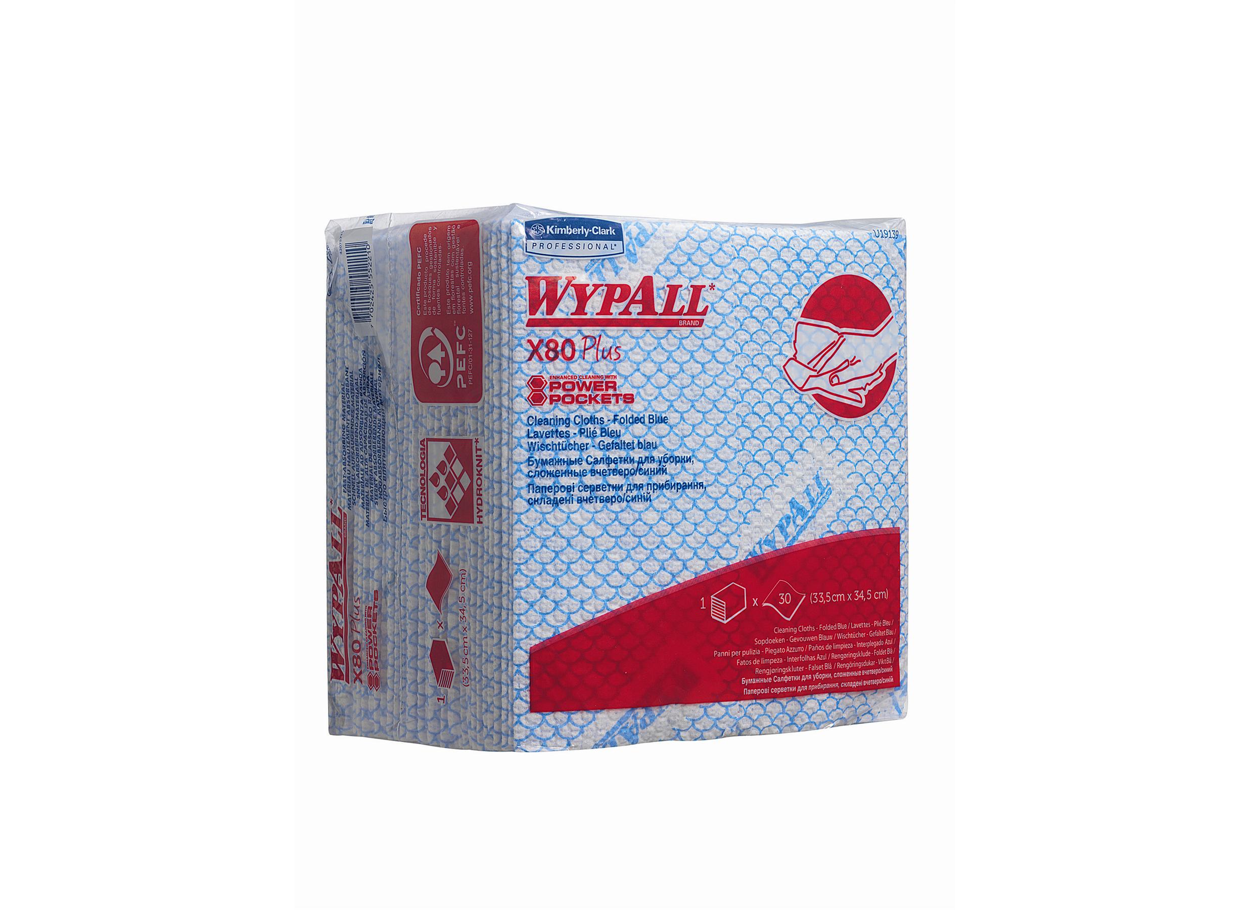 WYPALL* X80 Plus Sopdoeken 1/4 Gevouwen 19139 Blauw - kimberly Clark