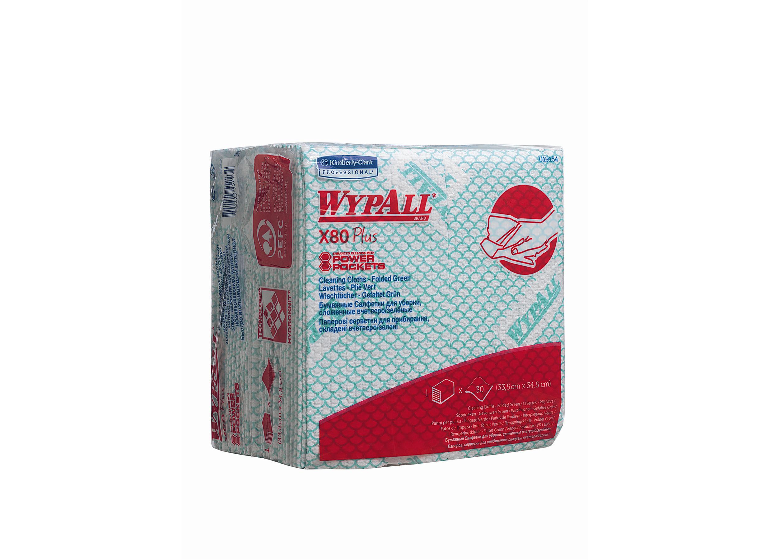 WYPALL* X80 Plus Sopdoeken 1/4 Gevouwen 19154 Groen - kimberly Clark