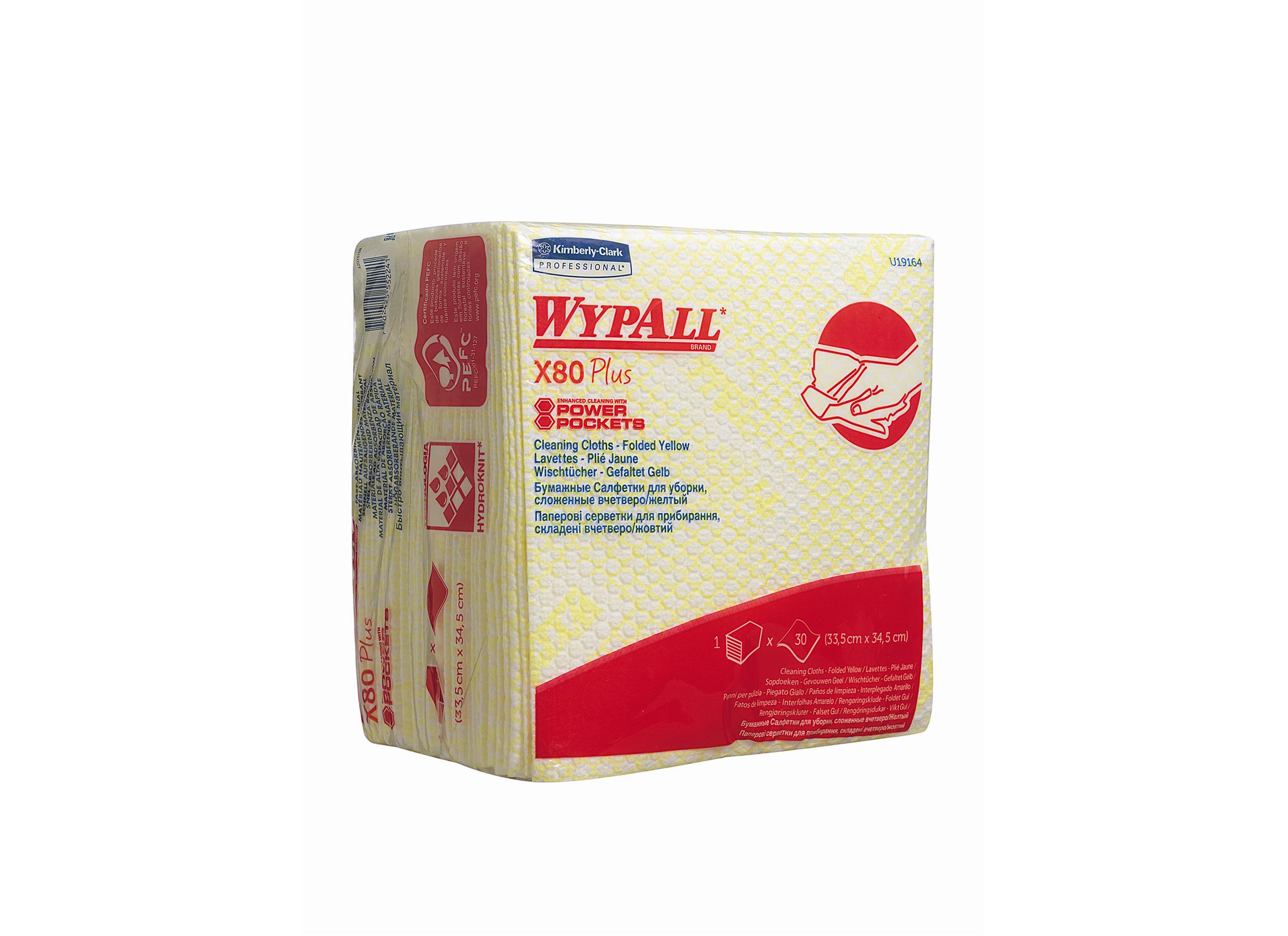 WYPALL* X80 Plus Sopdoeken 1/4 Gevouwen 19164 Geel - kimberly Clark